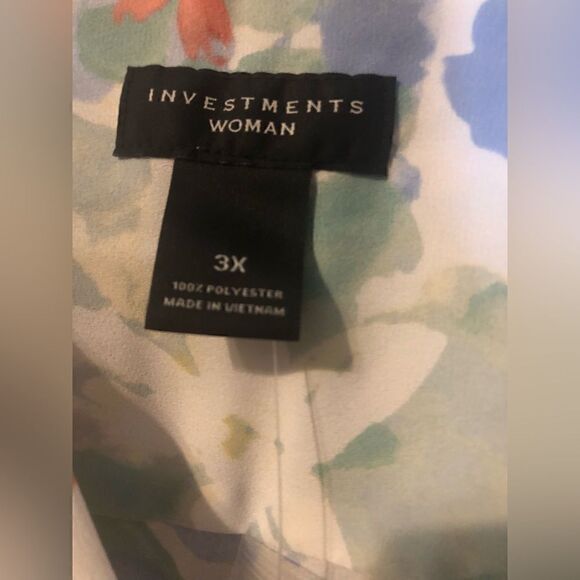 NWT Investments Blouse Tie Front Roll Sleeves Mauve Green Blue Yellow White Sz3X - Picture 6 of 6